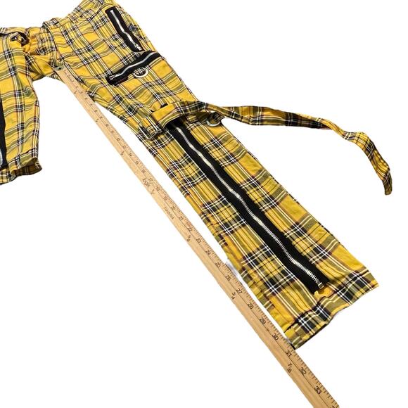Tripp yellow plaid pants buckles zippers slim size 28 unisex - Picture 11 of 12